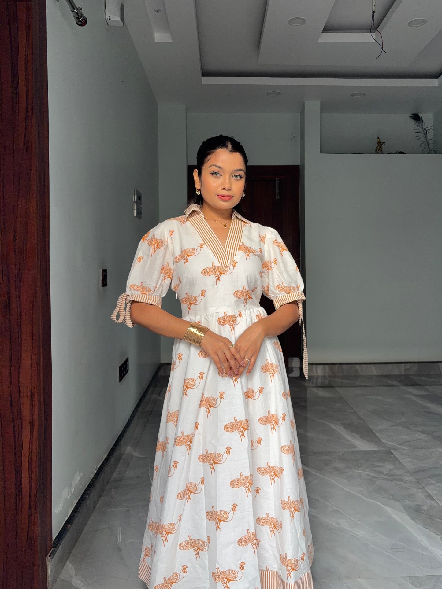 Ivory Mayura Midi Dress with sleeves Scoopstyle
