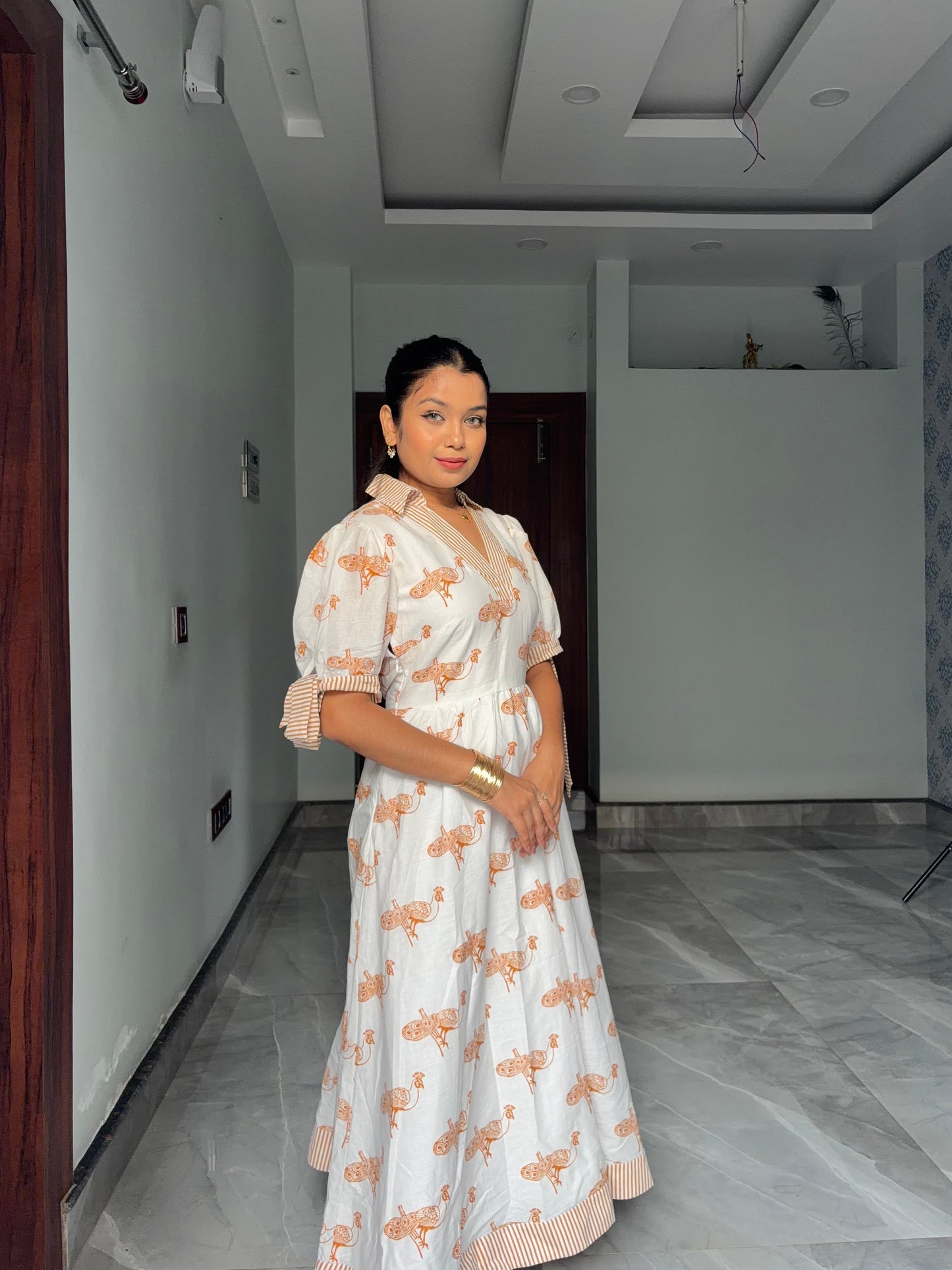 Ivory Mayura Midi Dress with sleeves Scoopstyle