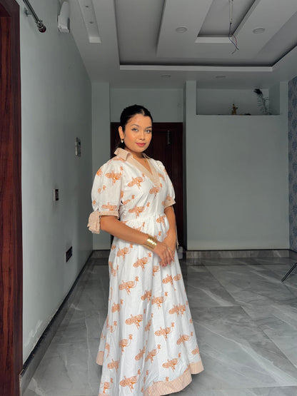 Ivory Mayura Midi Dress with sleeves Scoopstyle