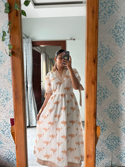 Ivory Mayura Midi Dress with sleeves Scoopstyle