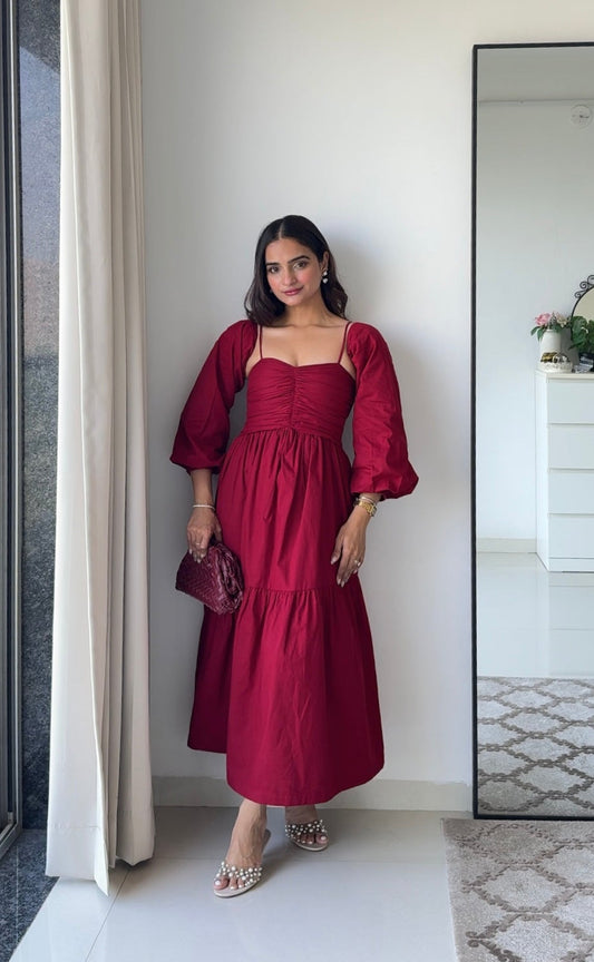 Dual Mood Berry Dress with Sleeves