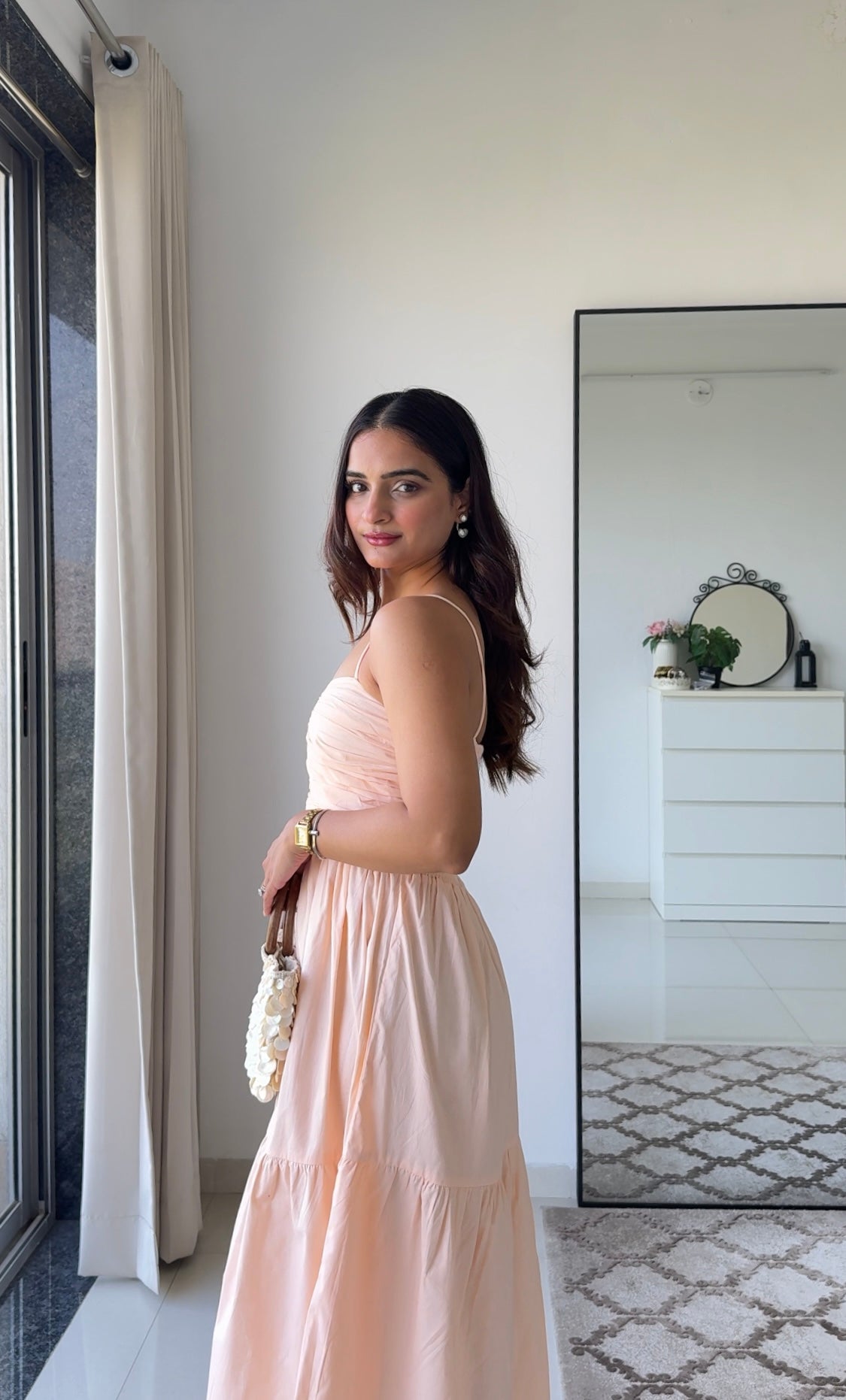 Dual Mood Peach Dress with Sleeves