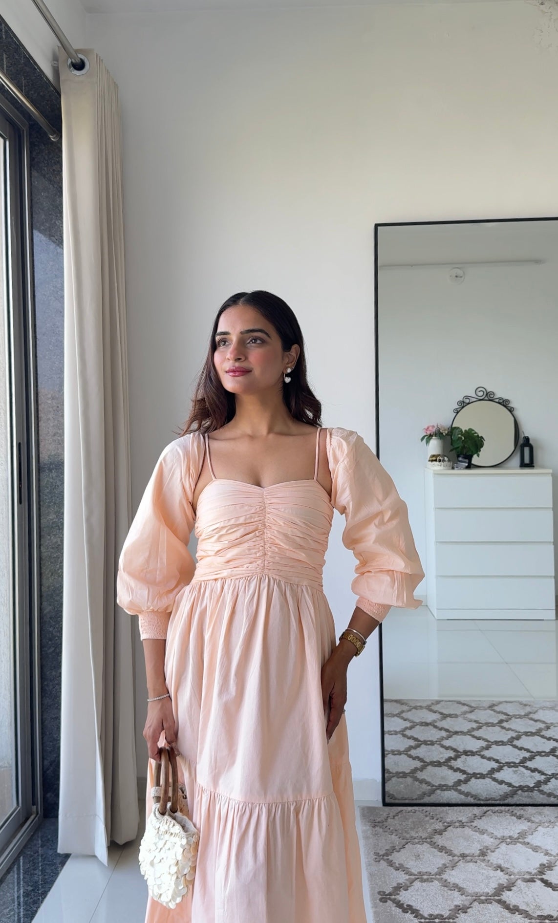 Dual Mood Peach Dress with Sleeves