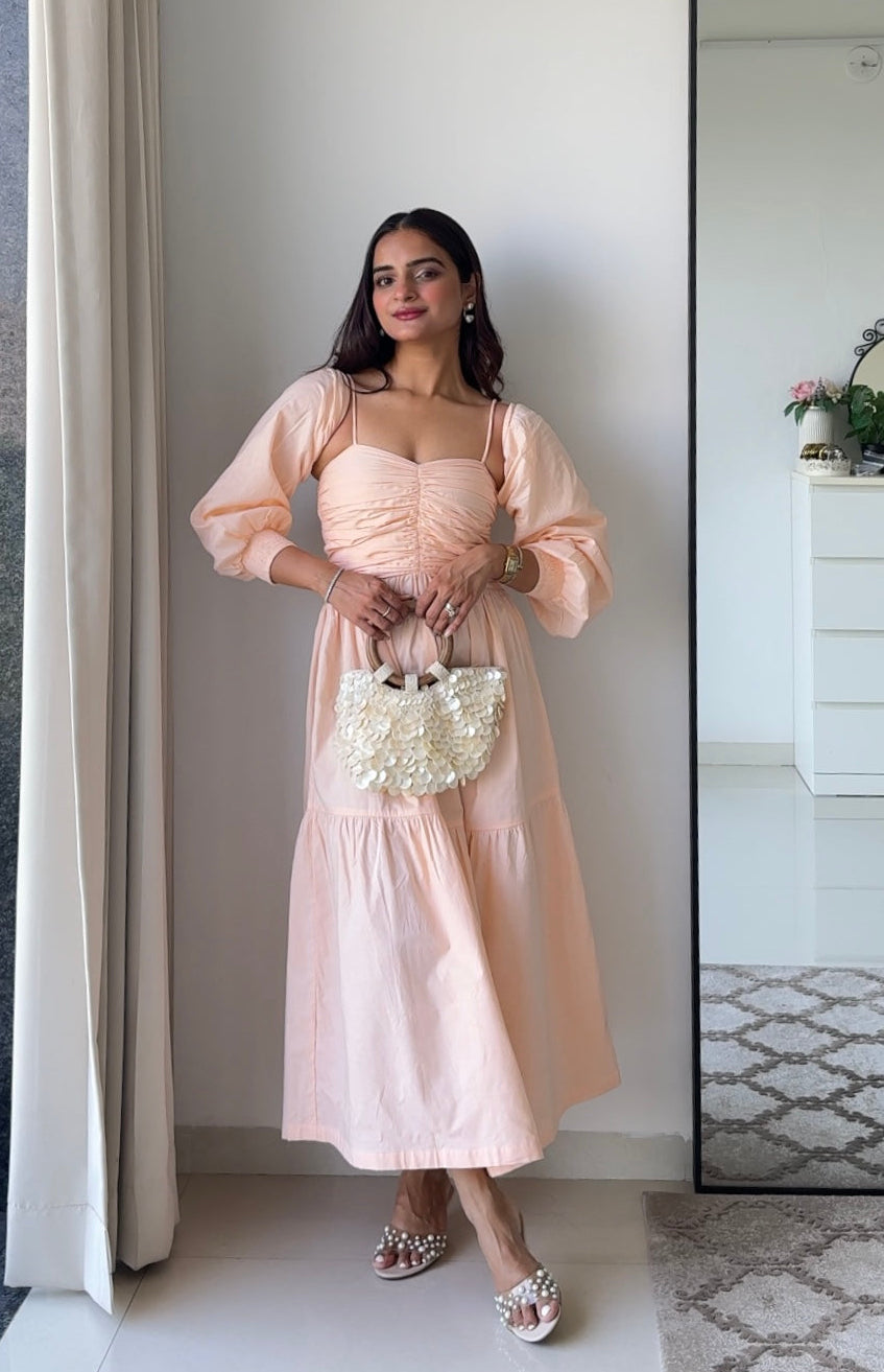 Dual Mood Peach Dress with Sleeves