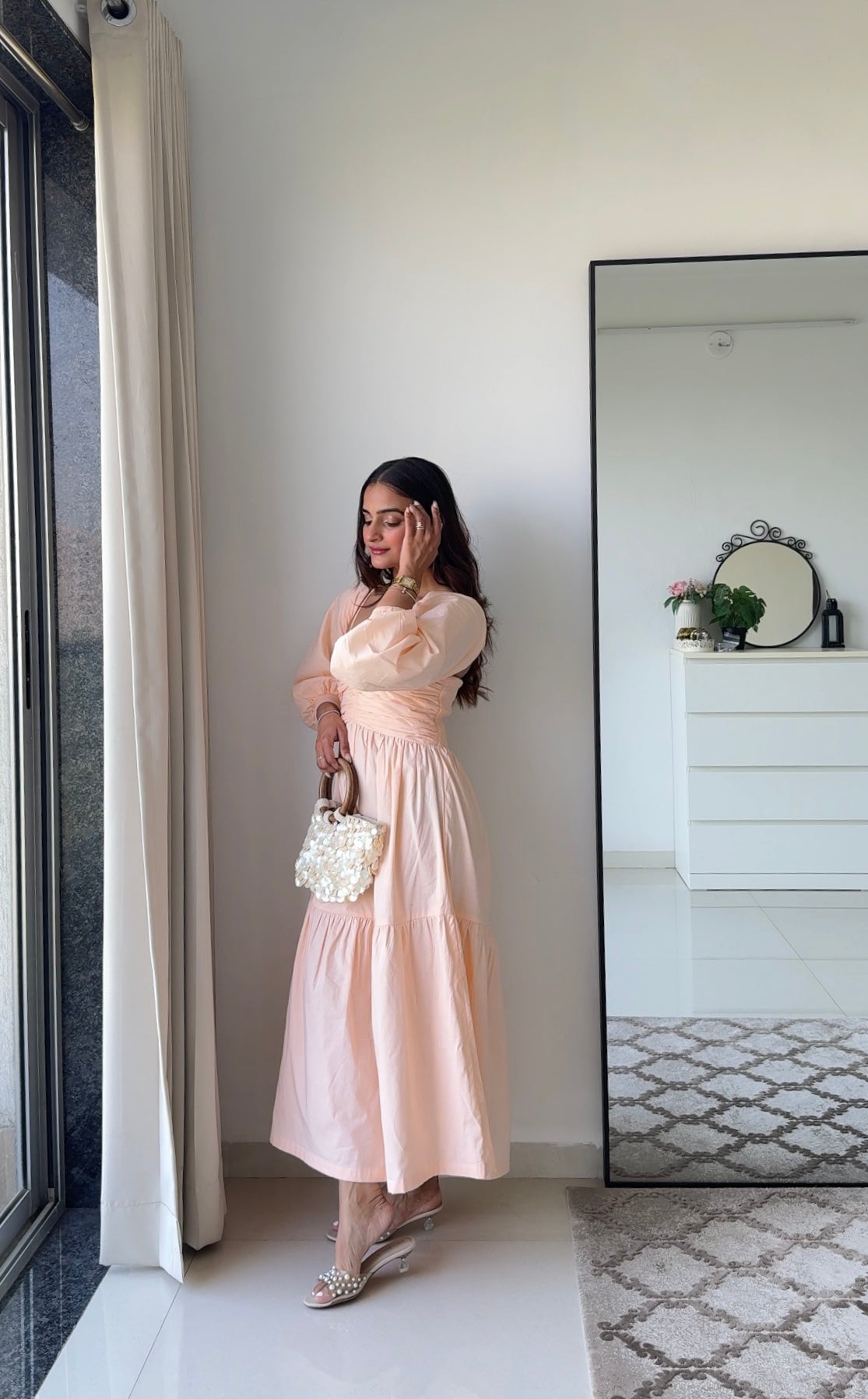 Dual Mood Peach Dress with Sleeves