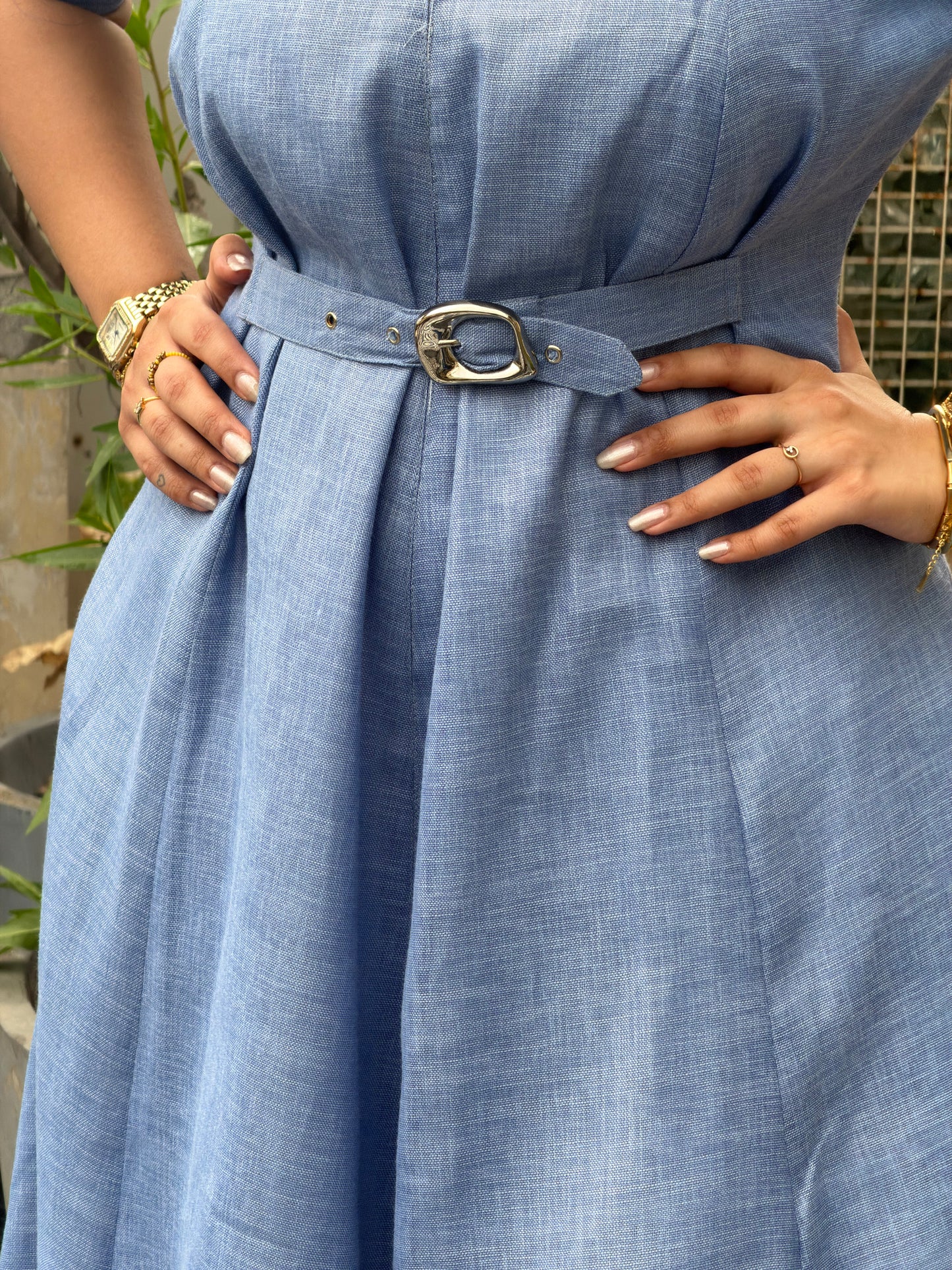 Blue Orchid Midi dress with belt