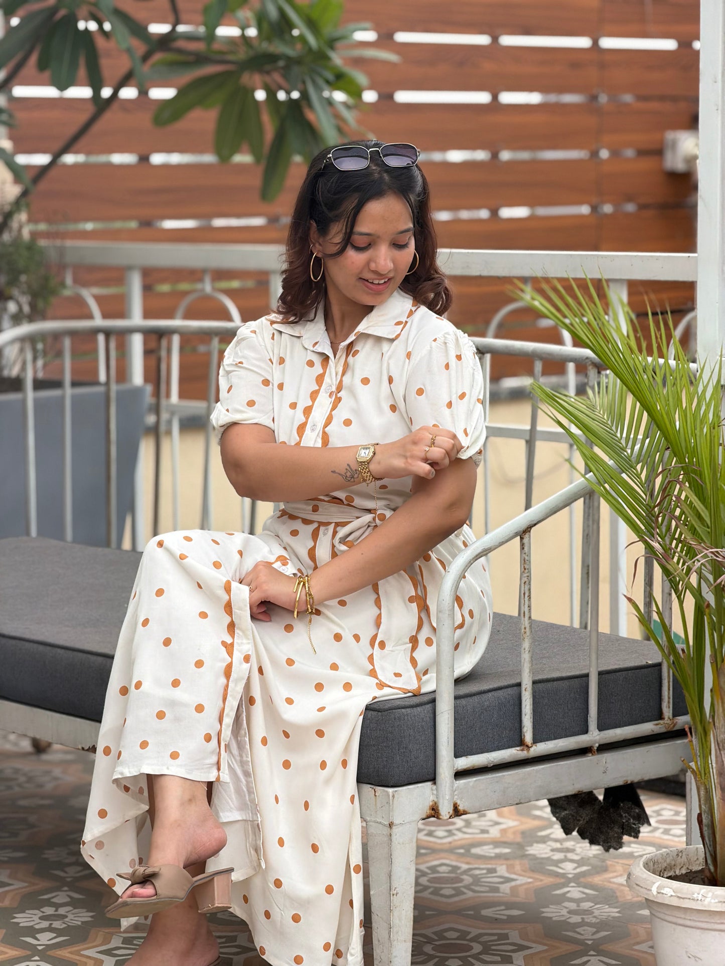 Caramel Polka Midi Dress