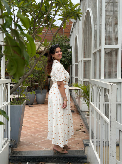 Caramel Polka Midi Dress