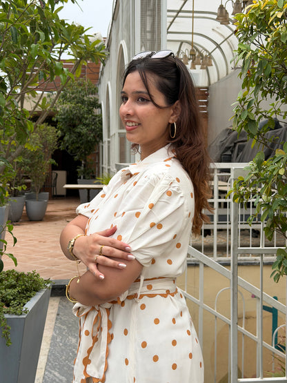 Caramel Polka Midi Dress