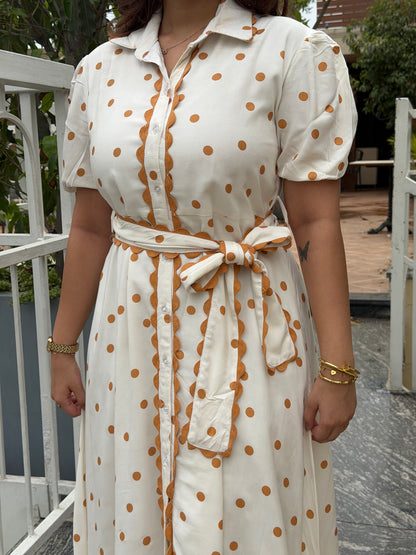 Caramel Polka Midi Dress