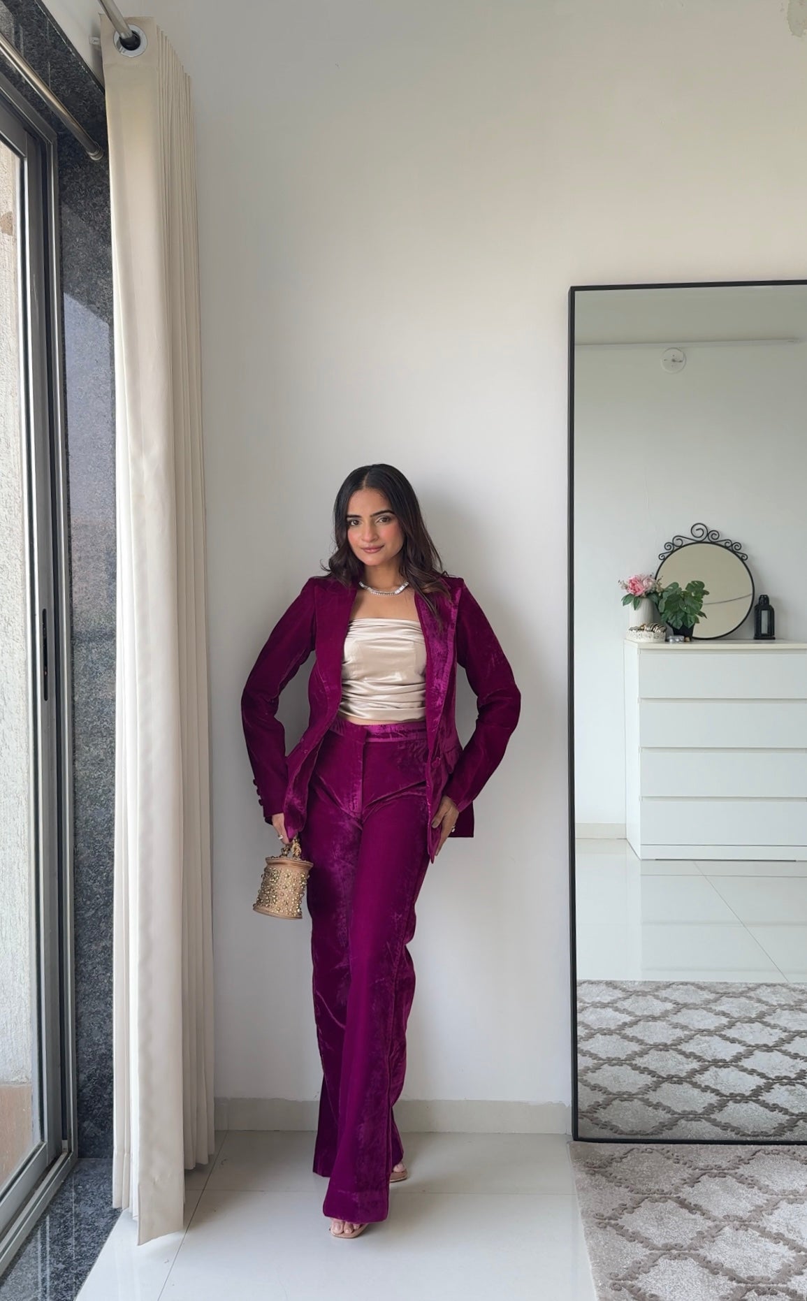 Wine Empress 3 Piece Velvet Blazer Set for Women – Premium Velvet Co-ord | Party & Festive Suit Set