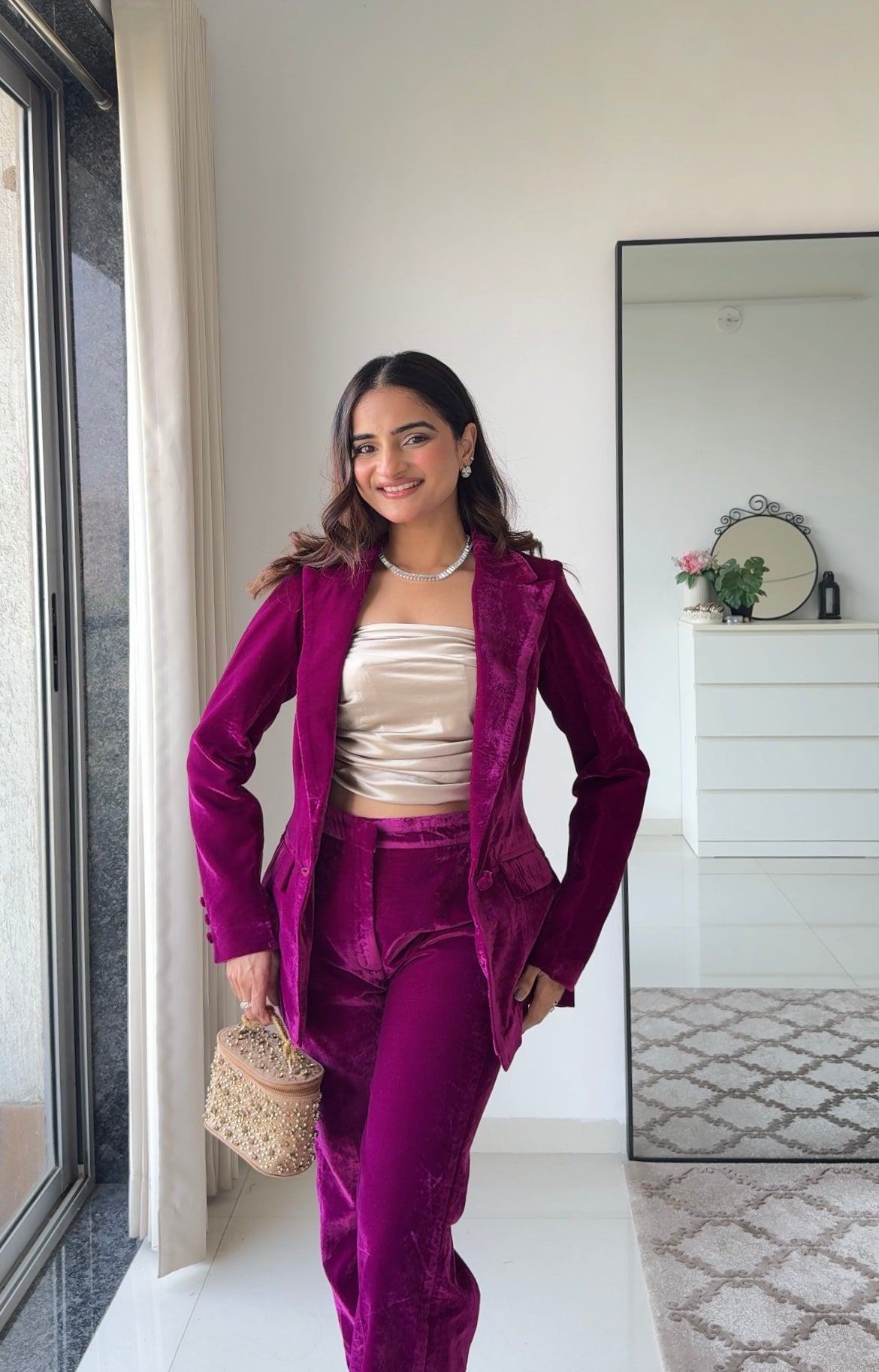 Wine Empress 3 Piece Velvet Blazer Set for Women – Premium Velvet Co-ord | Party & Festive Suit Set