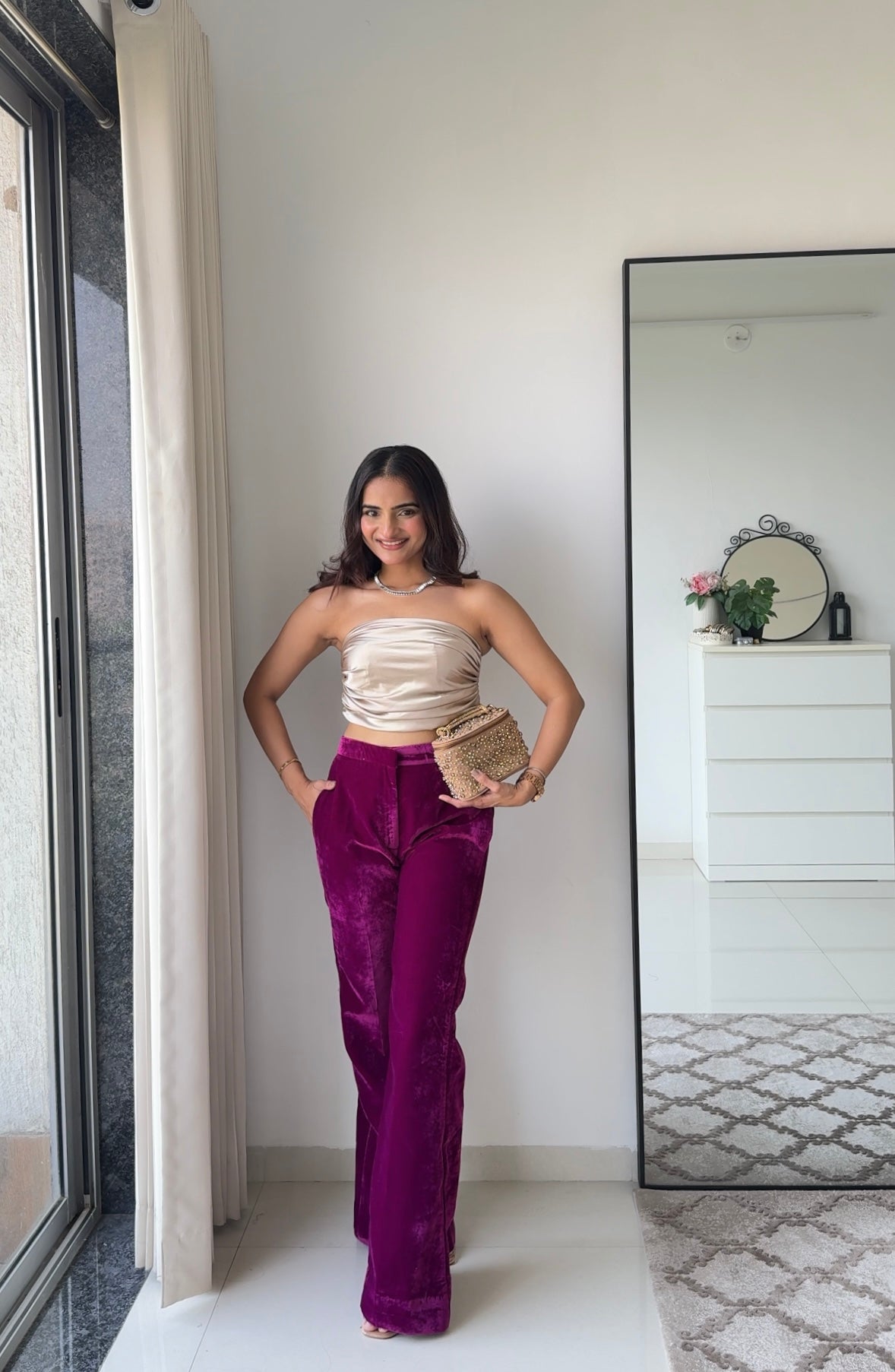 Midnight Muse Velvet High-Waist Pants & Satin Tube Top Co-ord Set