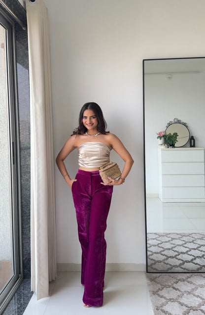 Midnight Muse Velvet High-Waist Pants & Satin Tube Top Co-ord Set