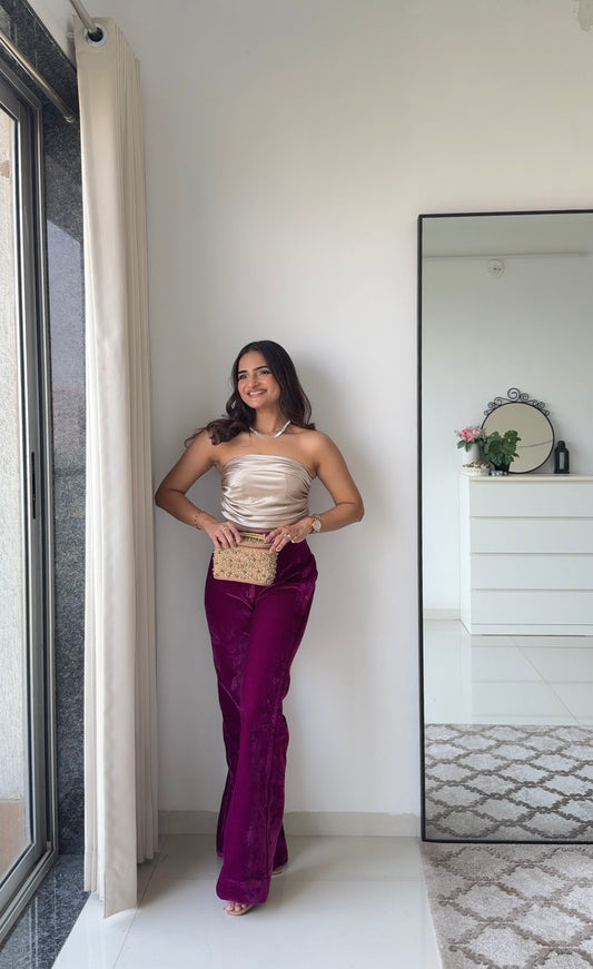 Midnight Muse Velvet High-Waist Pants & Satin Tube Top Co-ord Set