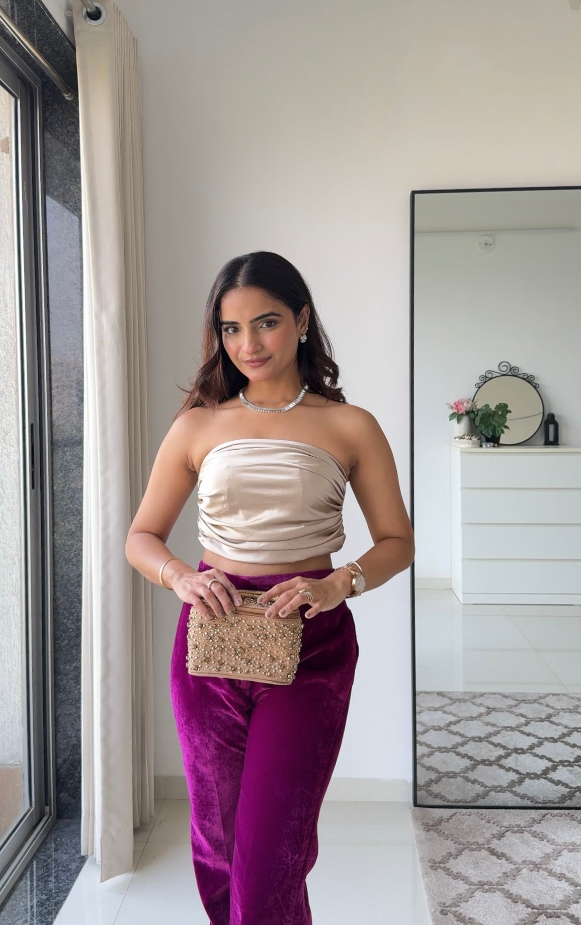 Midnight Muse Velvet High-Waist Pants & Satin Tube Top Co-ord Set