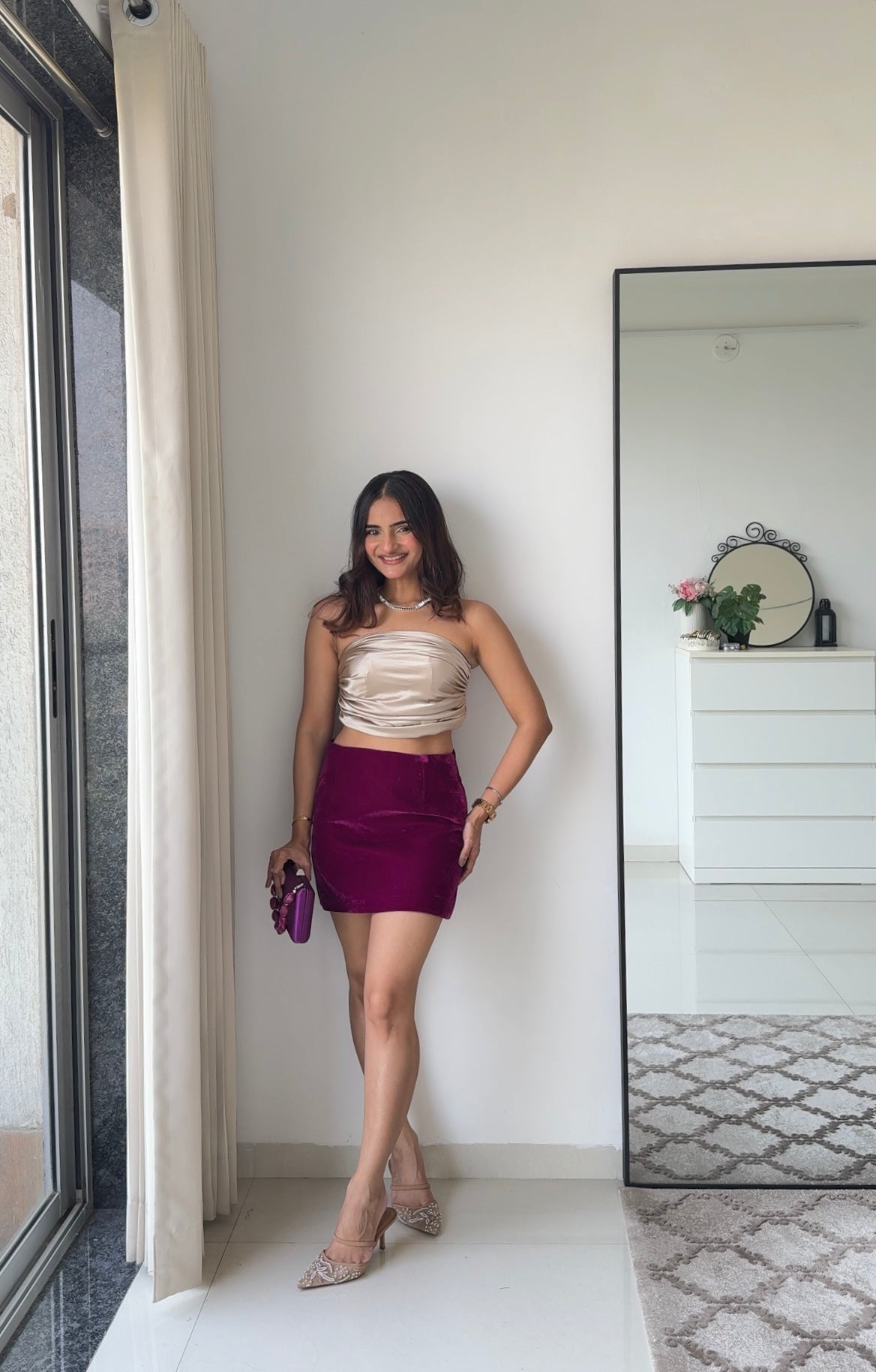 Midnight Muse Velvet Mini Skirt & Satin Tube Top Co-ord Set