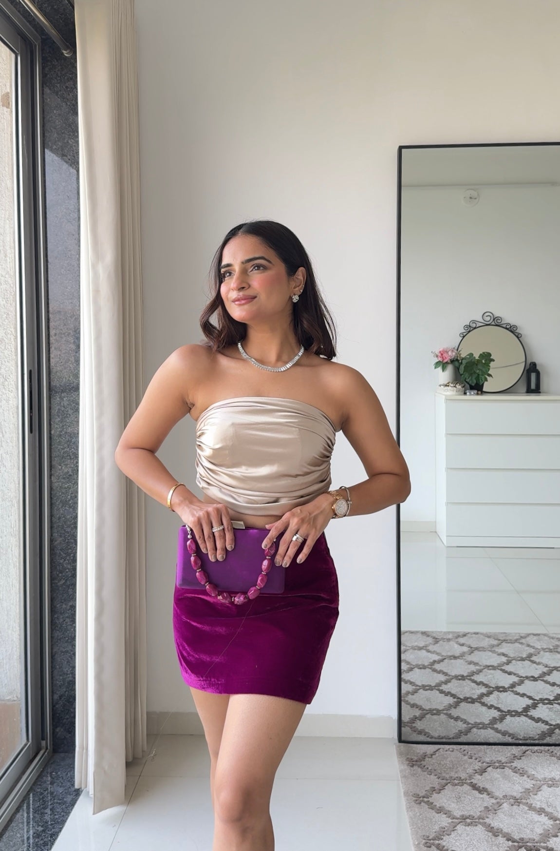 Midnight Muse Velvet Mini Skirt & Satin Tube Top Co-ord Set