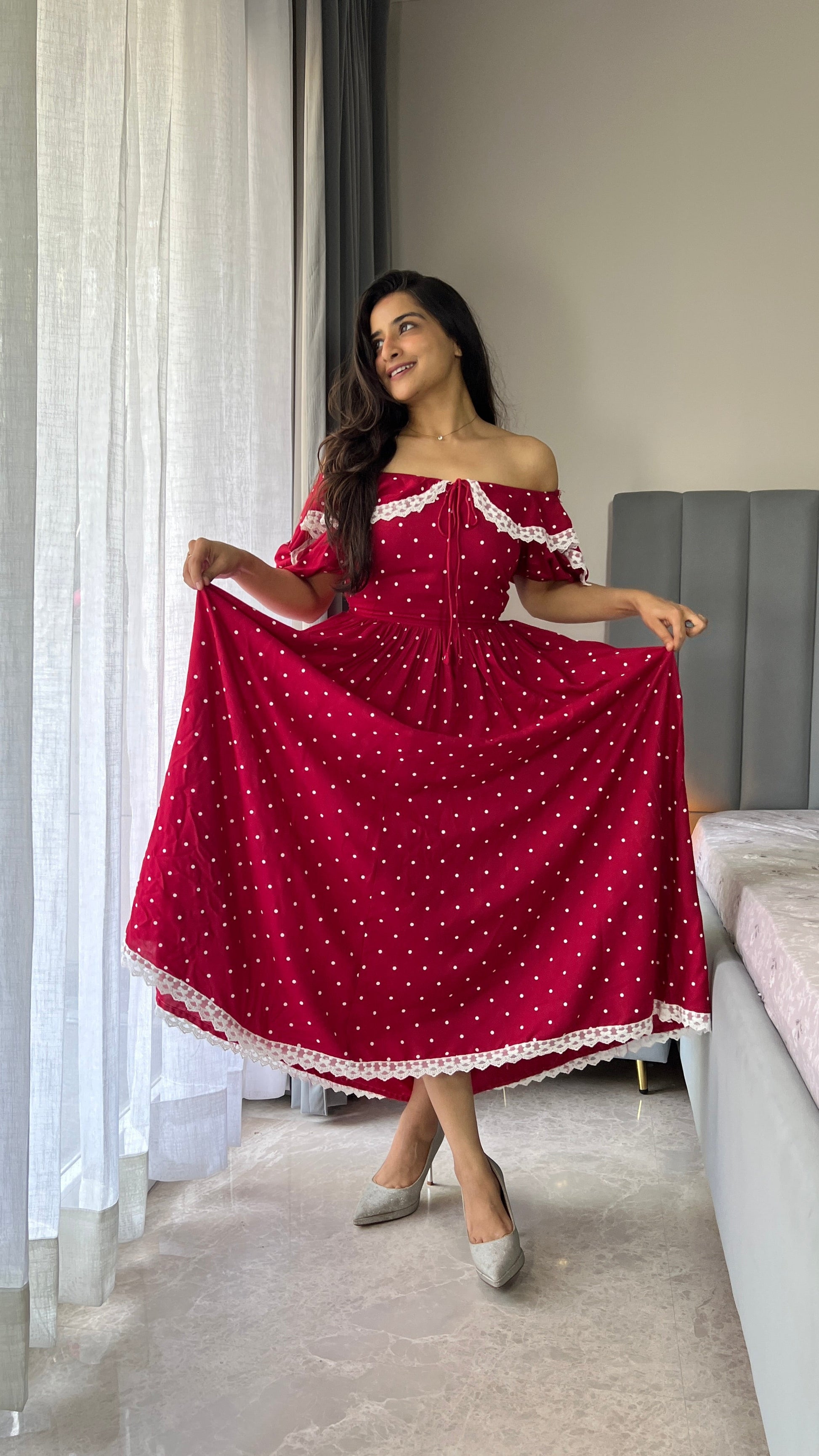 Rose Polka Dot Maxi Dress Scoopstyle