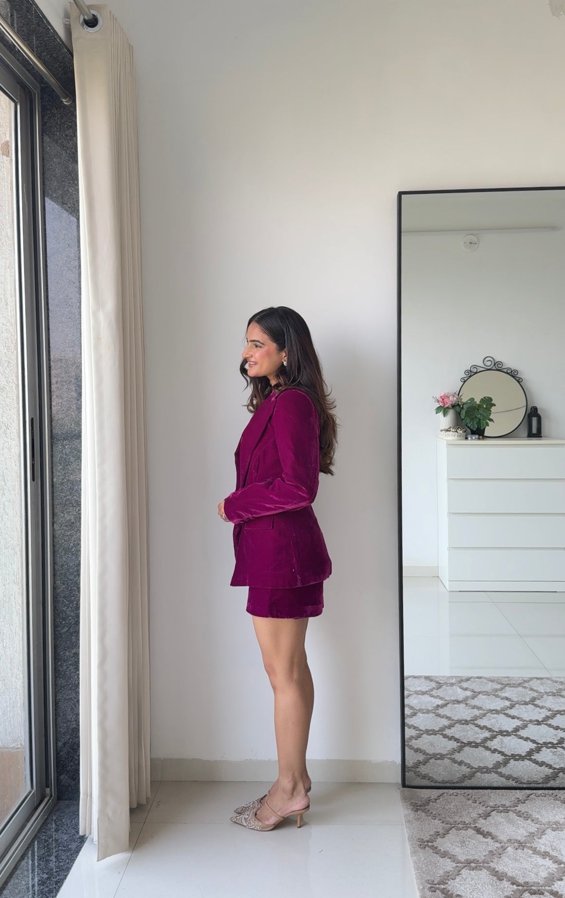 Wine Empress 3 Piece Velvet Blazer Set for Women – Premium Velvet Co-ord | Party & Festive Skirt Set