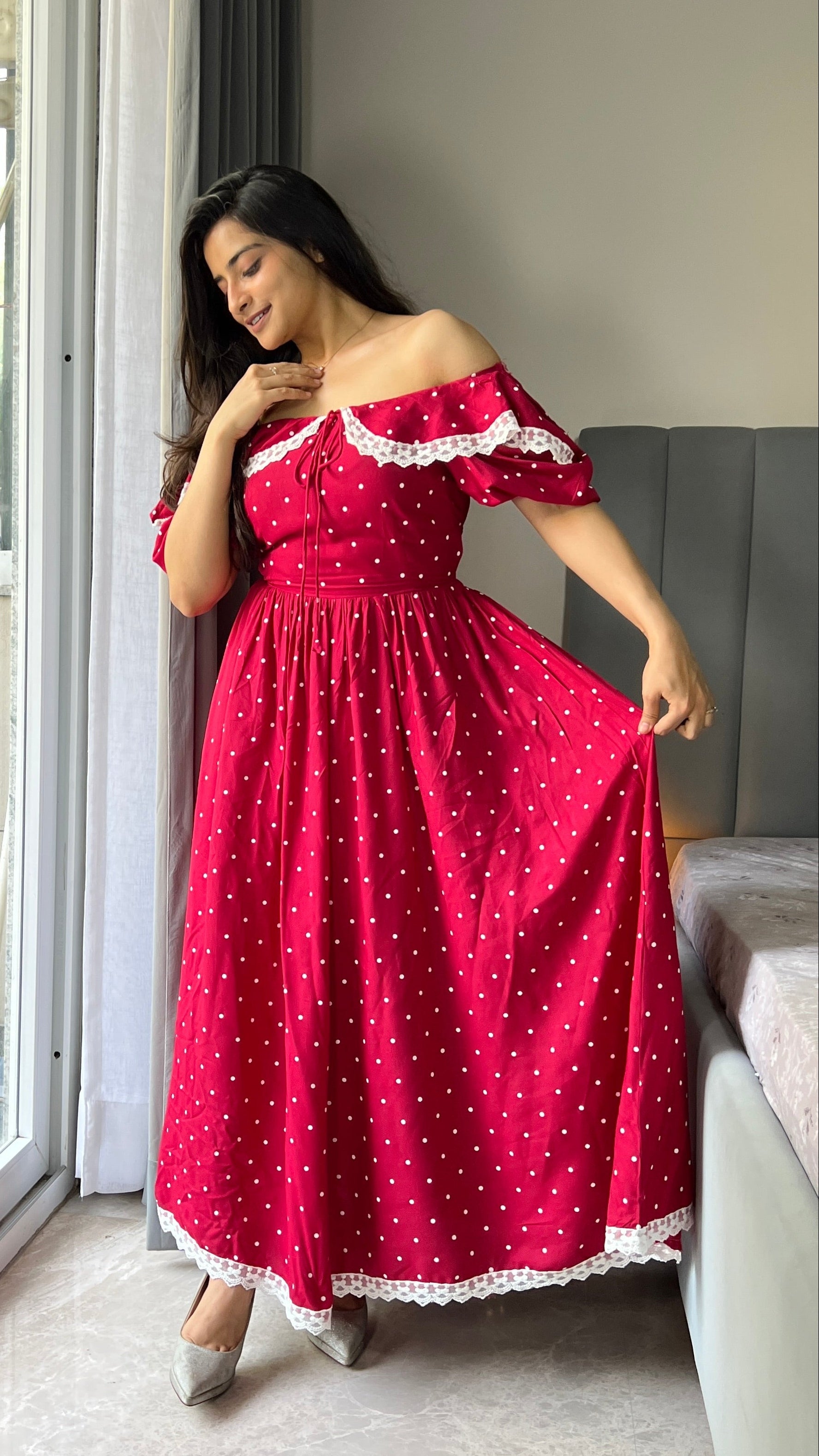 Rose Polka Dot Maxi Dress Scoopstyle