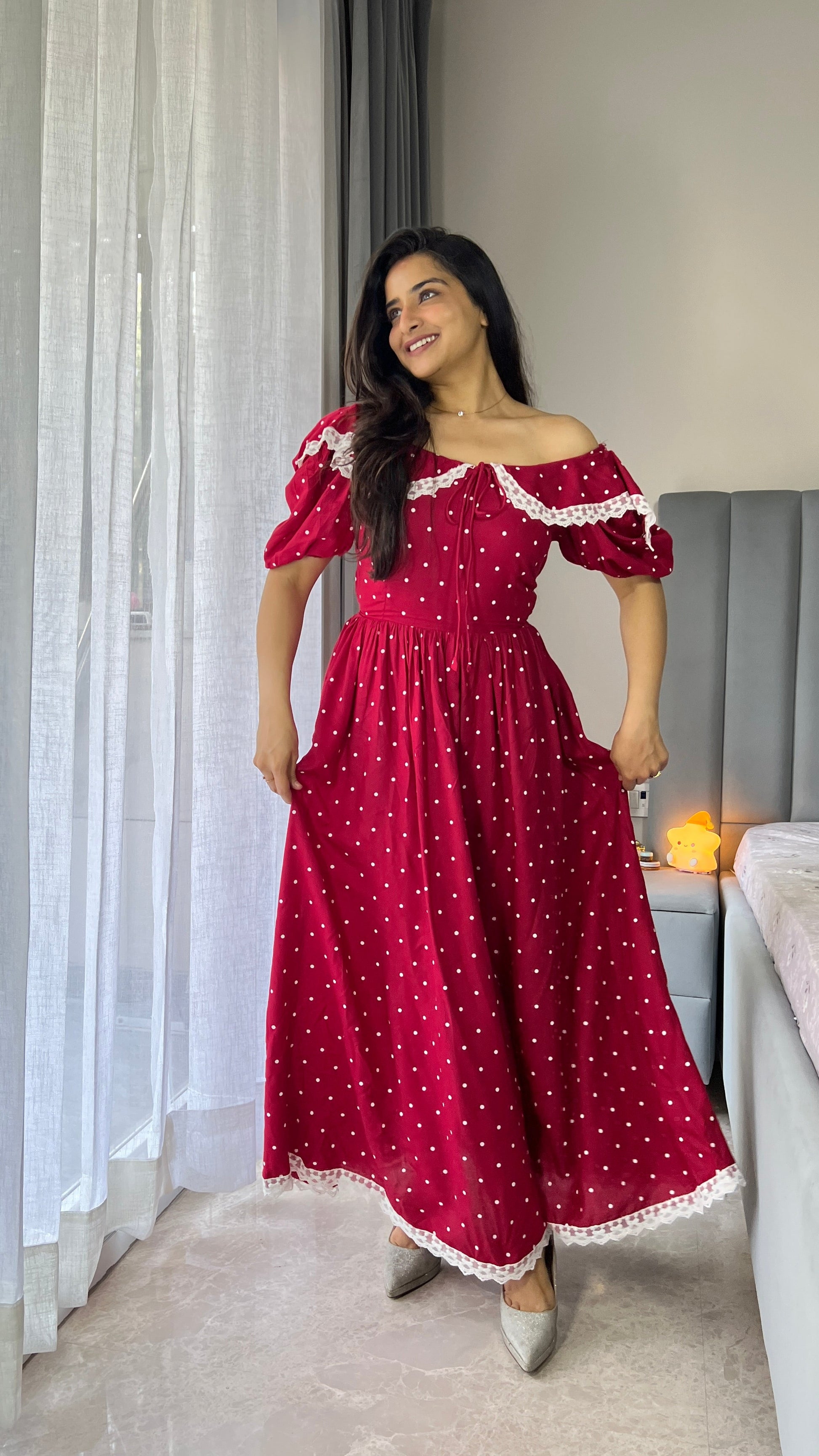 Rose Polka Dot Maxi Dress Scoopstyle