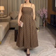 Hazel Brown Polka Dot Midi Dress with Bow