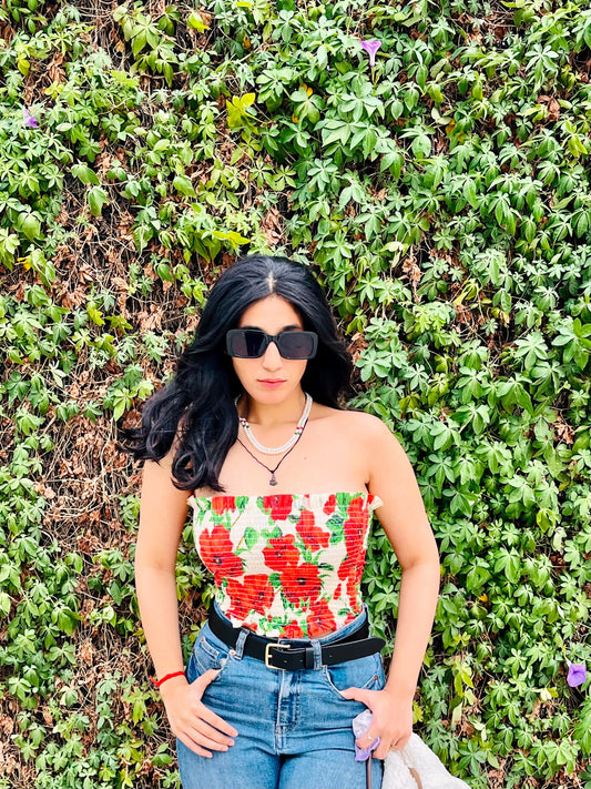 Red White Ruched Tube Top - Scoopstyle