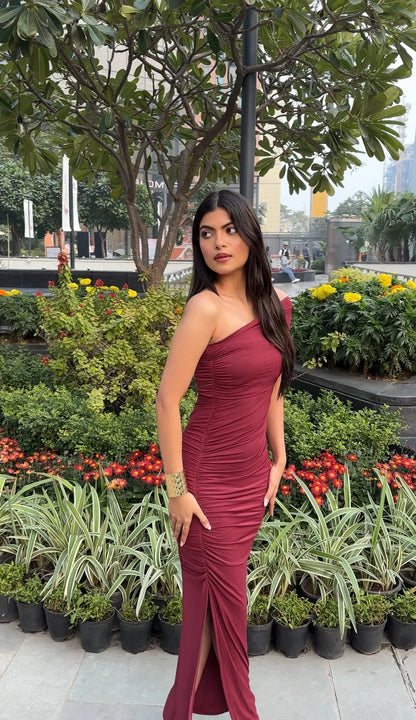 Rose Elegance Maroon Dress - Scoopstyle