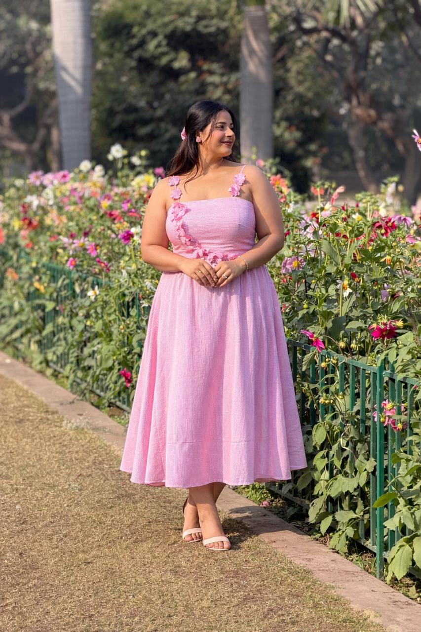 Pink Flower Dress with Bow Clip