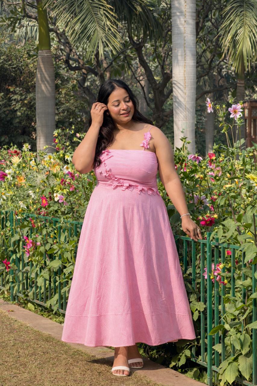 Pink Flower Dress with Bow Clip
