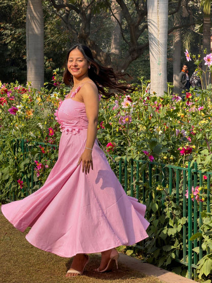 Pink Flower Dress with Bow Clip