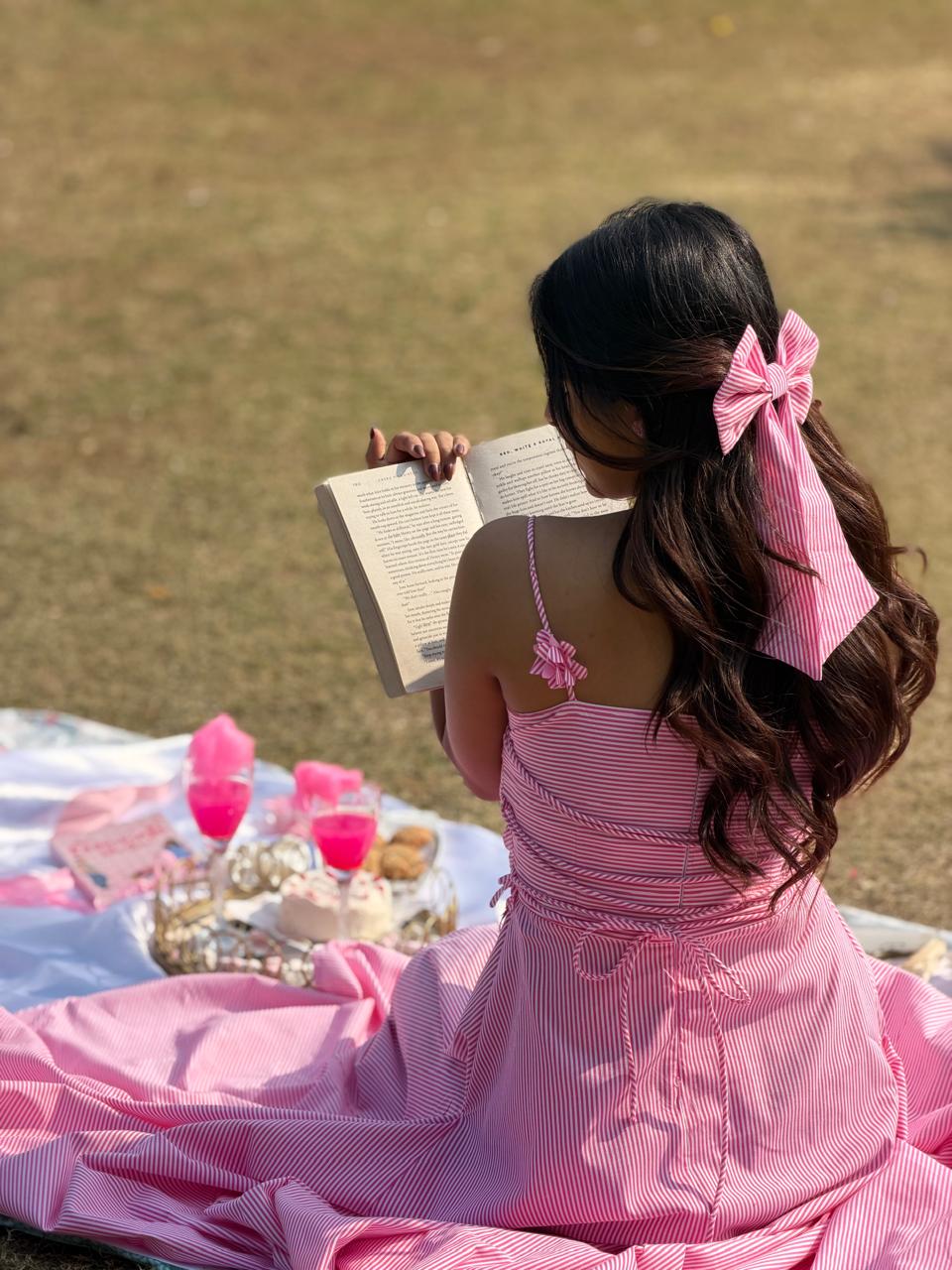 Pink Flower Dress with Bow Clip