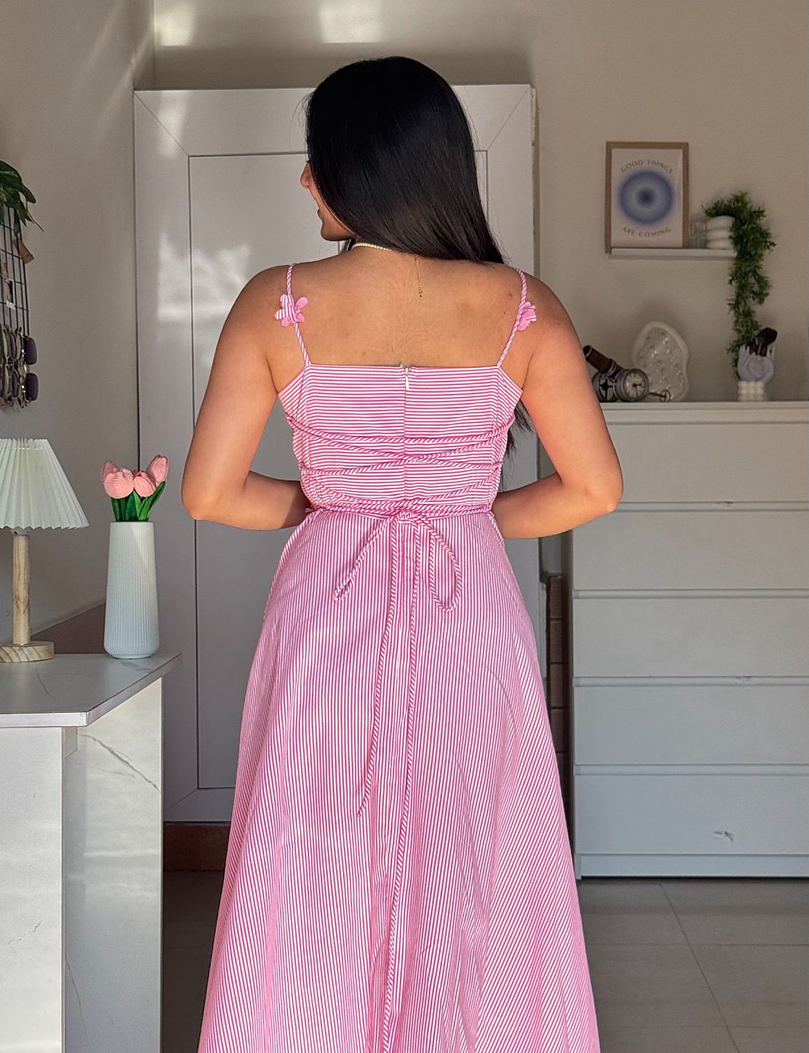 Pink Flower Dress with Bow Clip