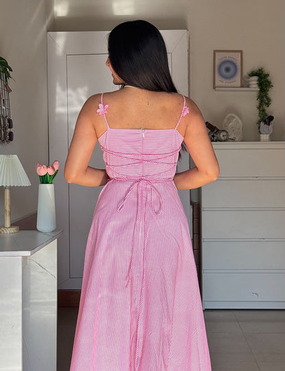 Pink Flower Dress with Bow Clip