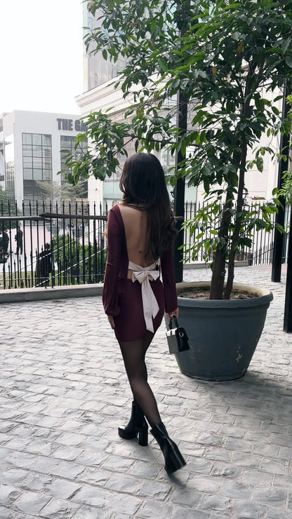 Wine Vintage Bow Dress - Scoopstyle
