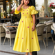 Yellow Butterfly Box Pleated Midi Dress