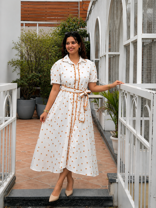 Caramel Polka Midi Dress