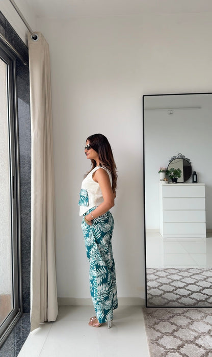 Rachel Floral Linen  Pants and Off White Waistcoat Set Scoopstyle